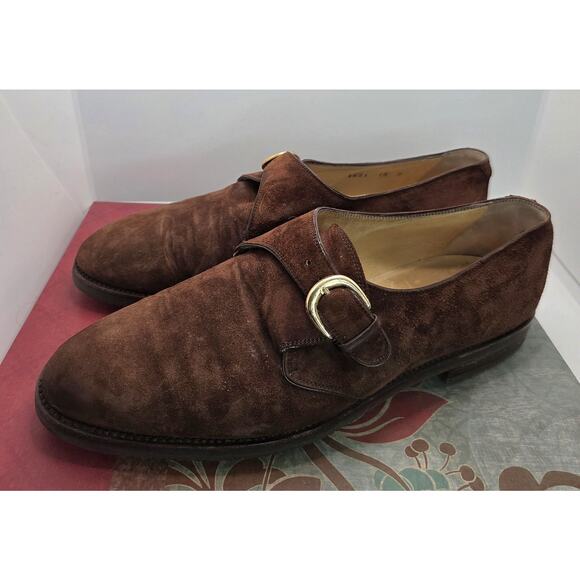 Cole Haan Mens Monk Strap in Mocha Suede Shoes Vibram Outsoles Size 10 D Italy - Picture 1 of 10